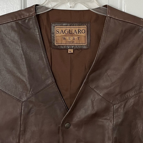 Saguaro by Roper Western Vest Men's Size L Leather Brown Snap Button Rodeo - Picture 4 of 16